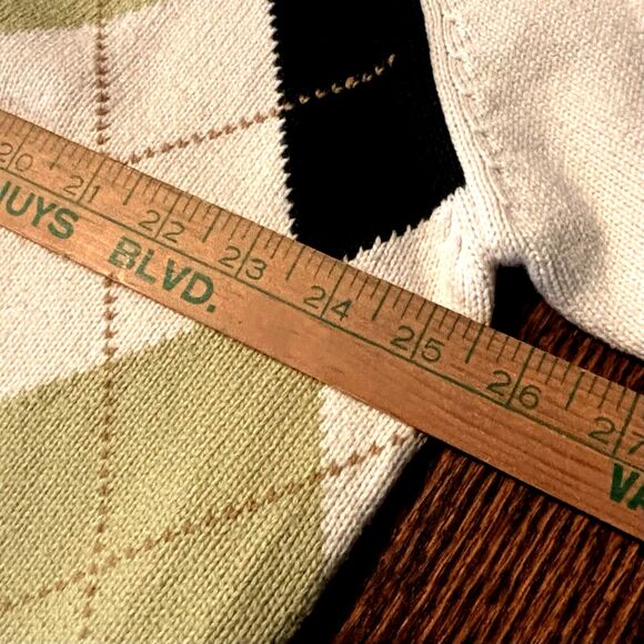 Brooks Brothers Sweater Men's L Cream/Green Argyle V Neck Golf Cotton Cashmere - Picture 9 of 11
